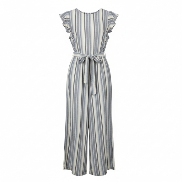 LANE BRYANT Pants - Women's LANE BRYANT Plus Size 24 Striped Jumpsuit Blue White Linen Blend Coastal